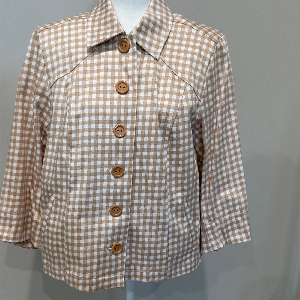 Joan Rivers Tan and White Gingham Blazer